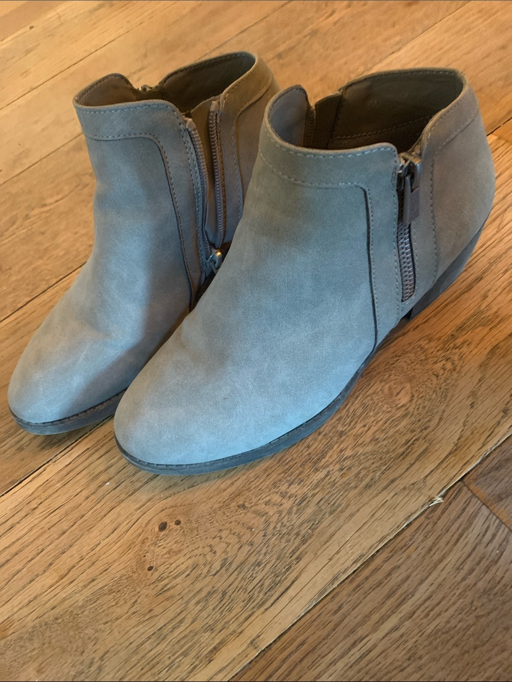 Maurices Gray Suede Ankle Booties with Side Zip